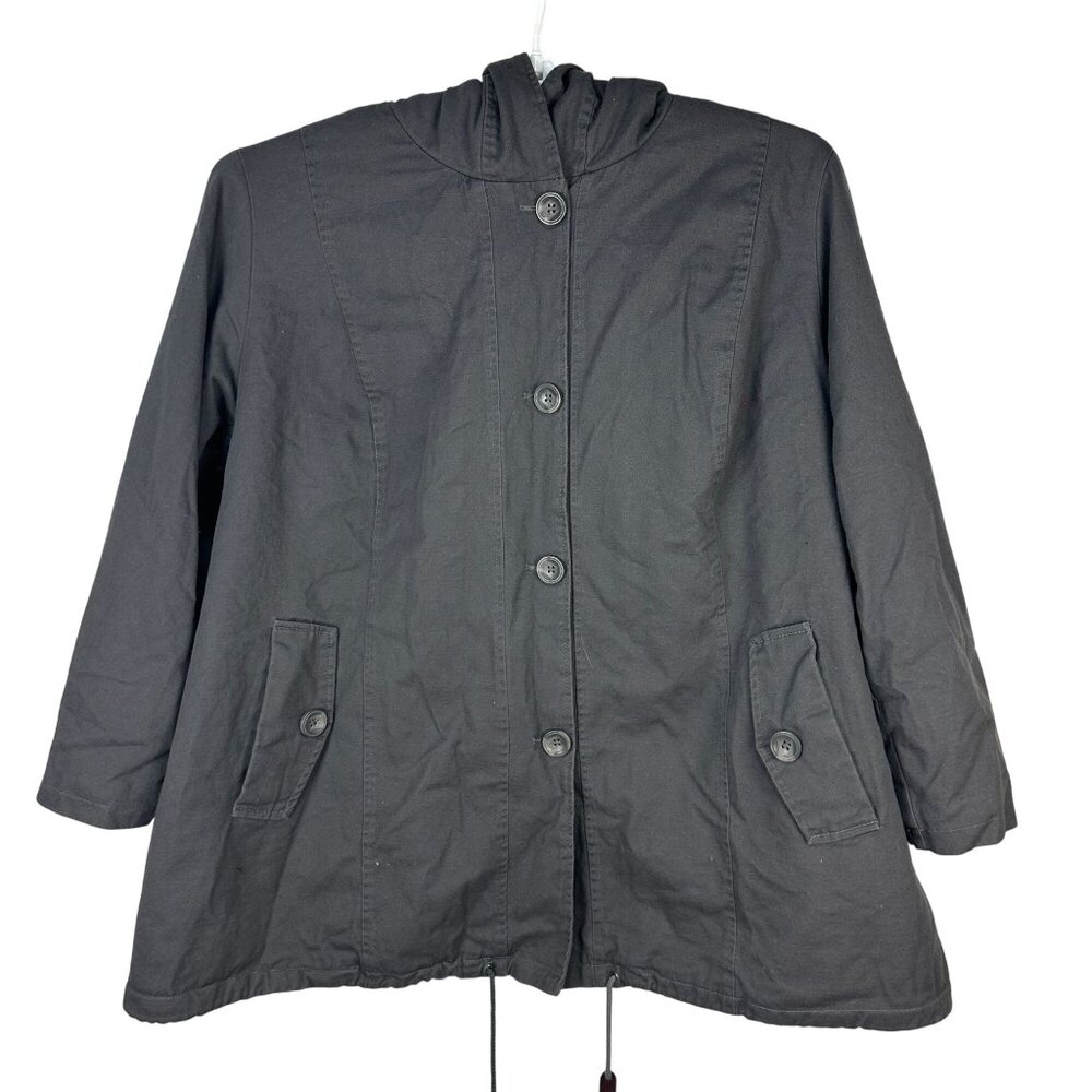 Woman Within 34W Black Hooded Jacket With Sherpa Lining & Button Front Closure